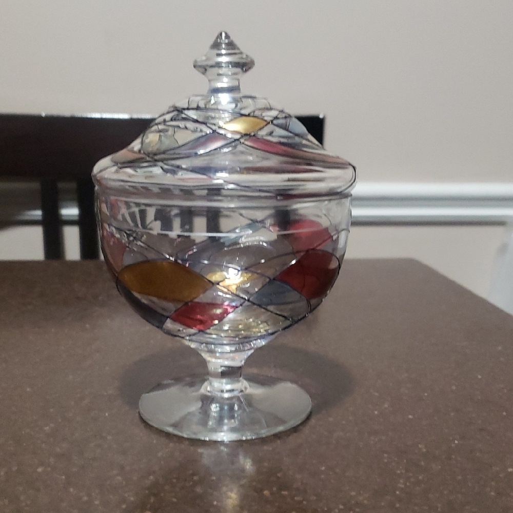 Vintage Mosaic Partlite Crystal Candy Dish